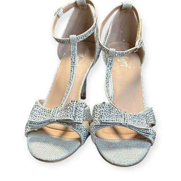 JELLYPOP Women’s Silver Glitter Rhinestone Bow Keelin High Heel Sandals Size 10 - Picture 1 of 8
